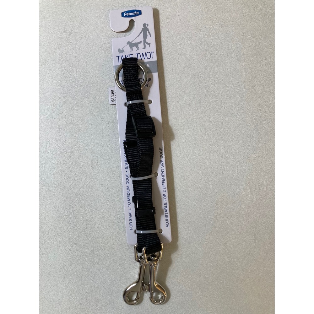 Petmate Take Two Double Dog Leash Coupler Adjustable Black 5/8 x 18-24 Inch
